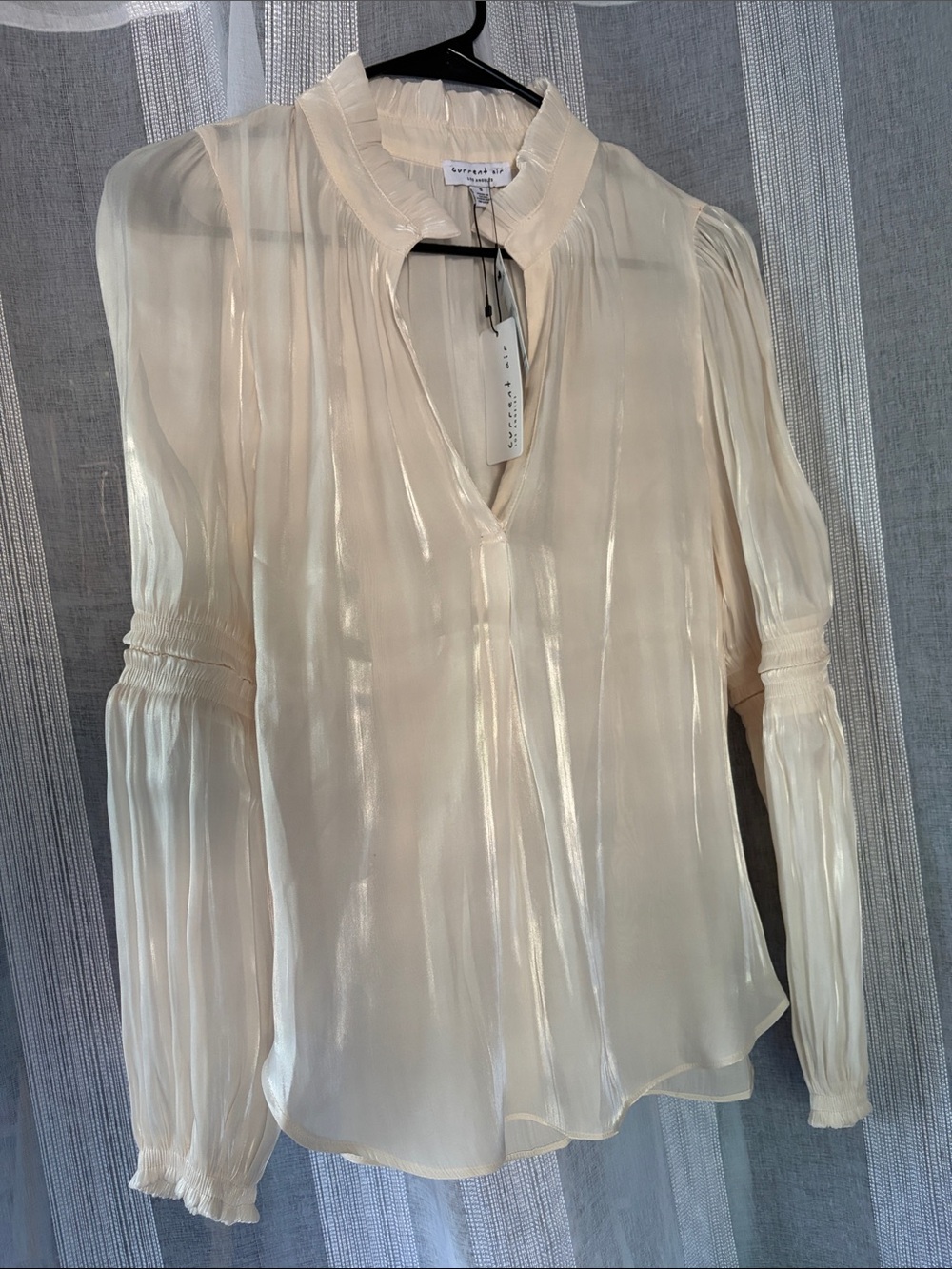 Anthropologie Current Air Jolene Small NWT ivory Sheer  Blouse Shirt work career